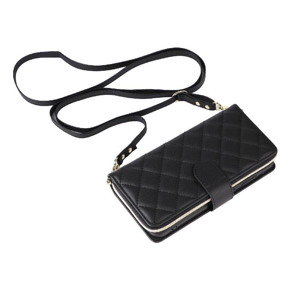 (Black) Wallet Case For Iphone 17 Pro Wrist Strap Kickstand Crossbody Strap Magnetic Closure 9 Card Holder Black 764563172221