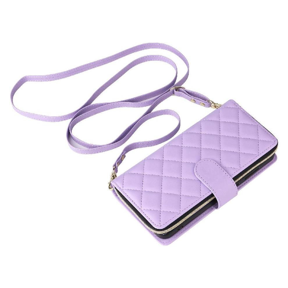 (Purple) Wallet Case For Iphone 17 Pro Wrist Strap Kickstand Crossbody Strap Magnetic Closure 9 Card Holder Purple 764563172252