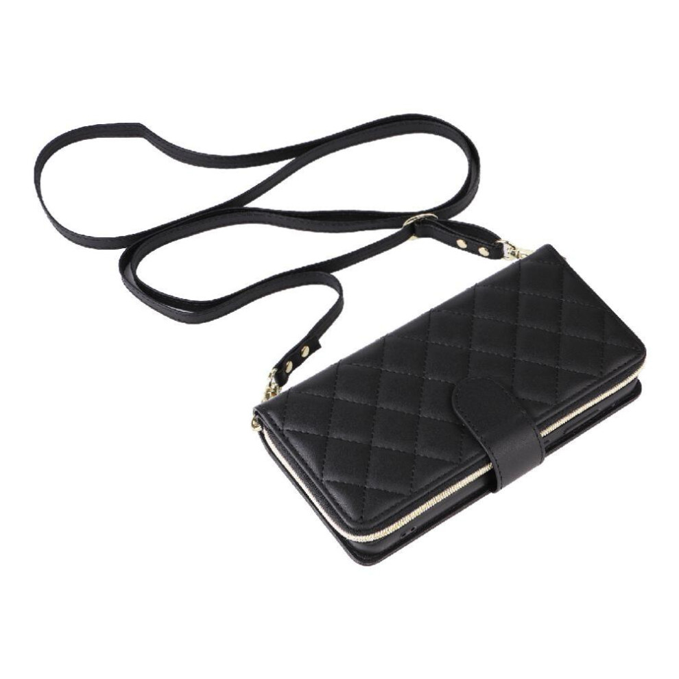 (Black) Wallet Case For Iphone 17 Air Magnetic Closure 9 Card Holder Wrist Strap Kickstand Crossbody Strap Black 764563172429