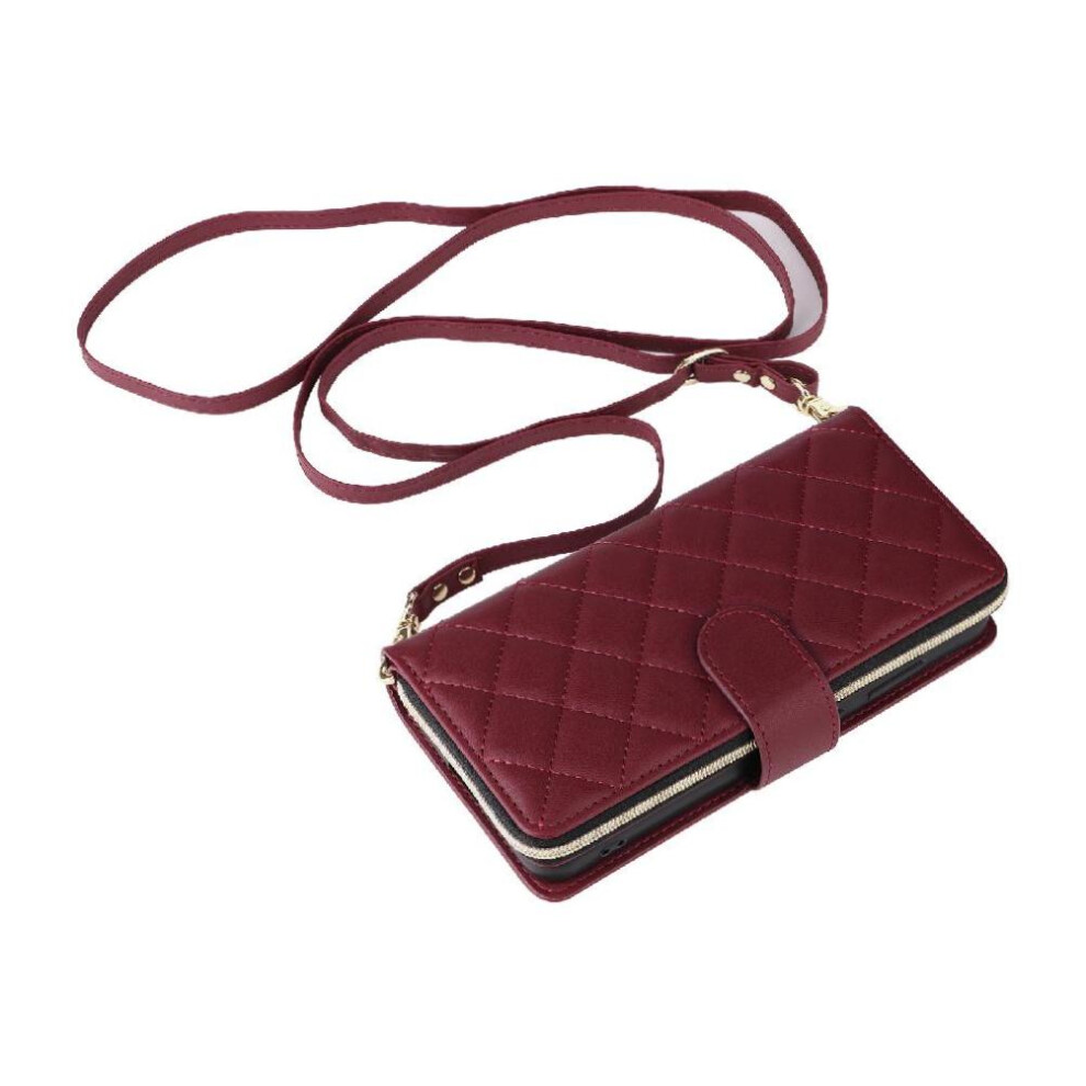(Red) Wallet Case For Iphone 17 9 Card Holder Magnetic Closure Crossbody Strap Kickstand Wrist Strap Red 764563172511