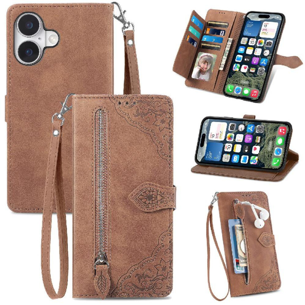 (Brown) Flip Case For Iphone 17 Business Multi-Card Slot Wallet Flip Zipper Style Multi-Color Brown 764563172801
