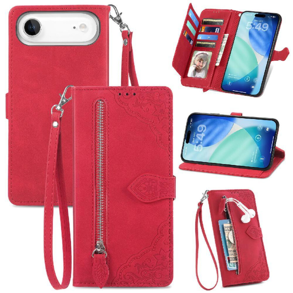 (Red) Flip Case For Iphone 17 Air Flip Zipper Style Wallet Multi-Color Business Multi-Card Slot Red 764563172870