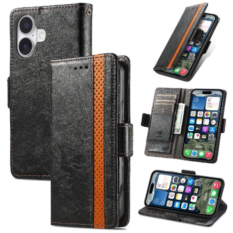 (Black) Case For Iphone 17 Multi-Color Wallet Business Multi-Card Slot Splicing Black 764563173198