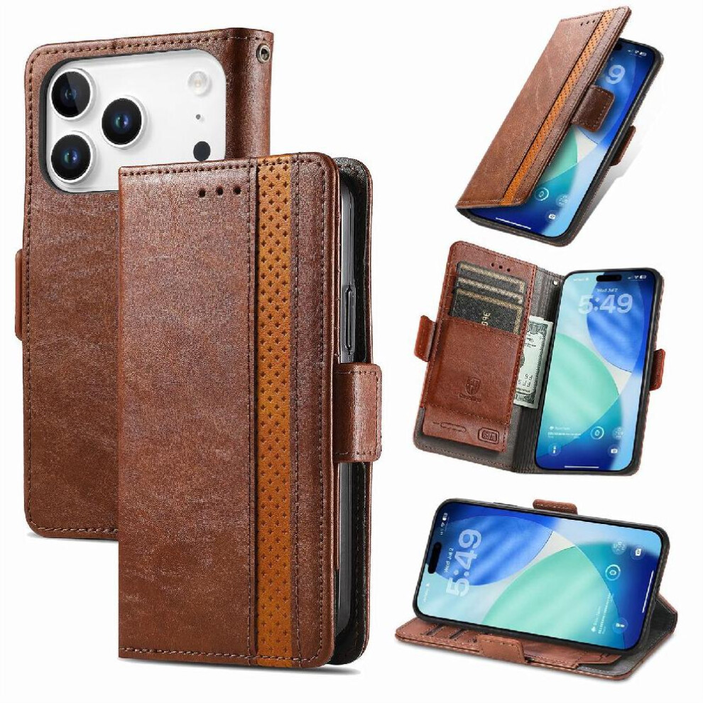 (Brown) Case For Iphone 17 Pro Business Multi-Color Wallet Splicing Multi-Card Slot Brown 764563173273