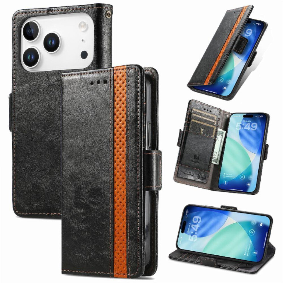 (Black) Case For Iphone 17 Pro Max Multi-Card Slot Splicing Wallet Business Multi-Color Black 764563173310