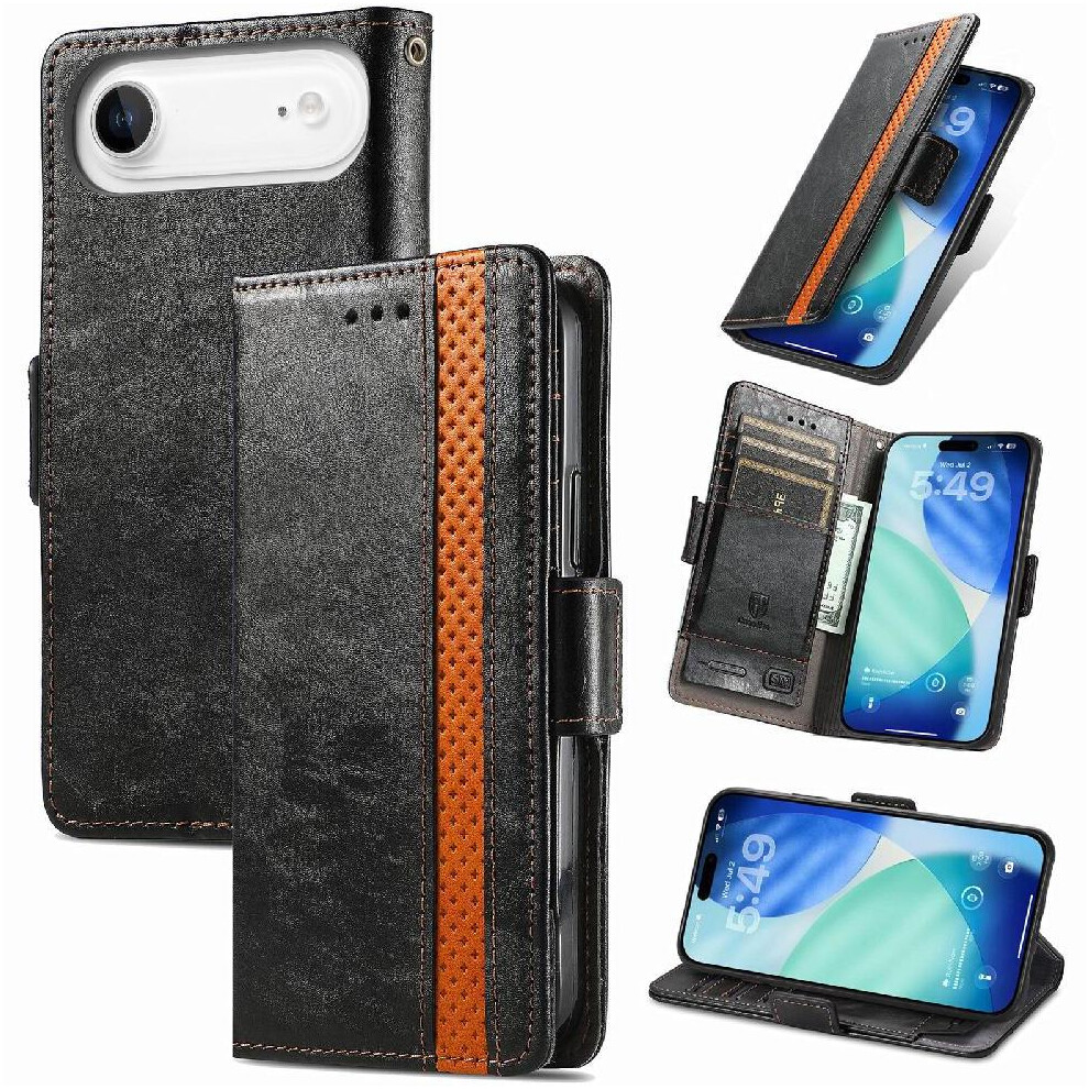 (Black) Case For Iphone 17 Air Multi-Card Slot Wallet Business Multi-Color Splicing Black 764563173372