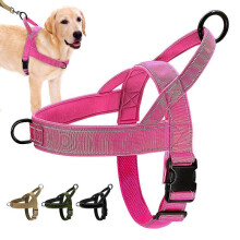 (XL:Chest 78-100cm, Pink) Tactical No Pull Dog Harness Reflective Nylon Vest Front Leading for Medium Large Dogs