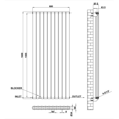 AICA (White, 1600*680mm?double?) Flat Panel Column Radiator 2