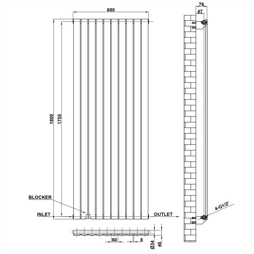 AICA (White, 1800*680mm?single)) Flat Panel Column Radiator 2