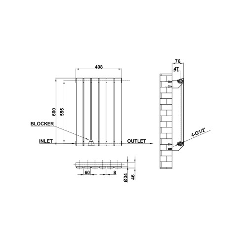 AICA (Black, 600*408mm ?single)) Flat Panel Column Radiator 2