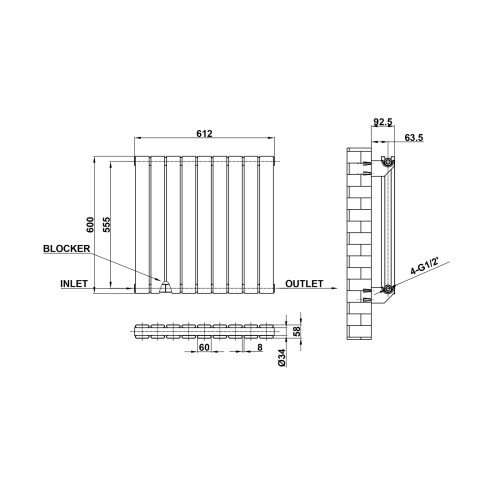 AICA (Black, 600*612mm ?double?) Flat Panel Column Radiator 2