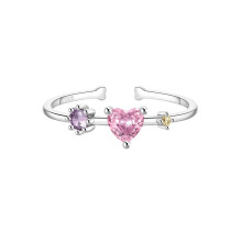 S925 Sterling Silver Heart Shaped Zircon Bone Shaped Open Index Finger Ring For Girls Size 14