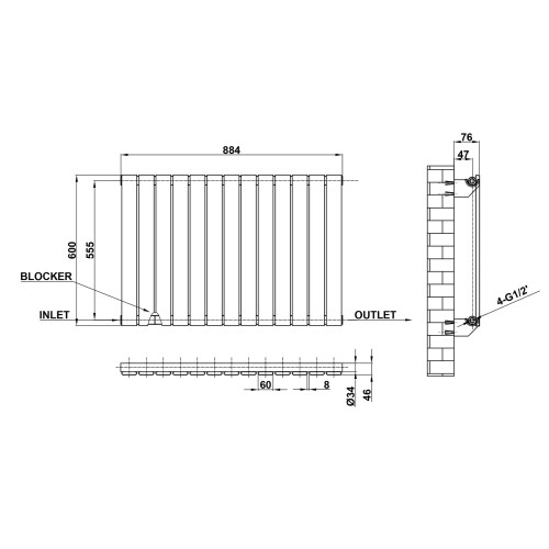 AICA (Black, 600*884mm ?single)) Flat Panel Column Radiator 2