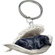 (black lab)Cute Sleeping Dog Acrylic Keychain Angel Pendant Car Interior Hanging Home Stationery Decoration