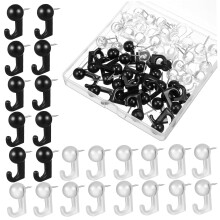 Thumbtacks With Hooks 100 Pack White Plastic Pins For Bulletin Boards And Wall Mount Hangers