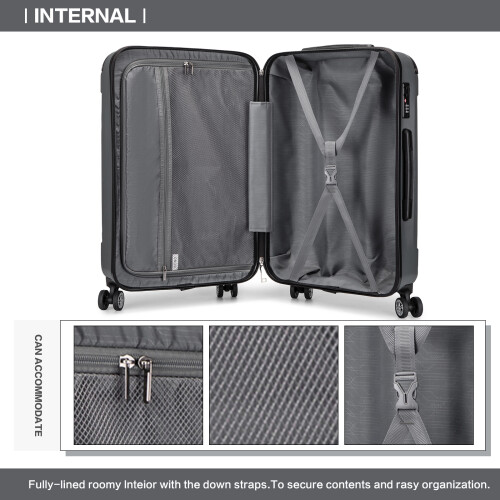 (Grey, 24+28inch) 19/24/28 Inch  Hard Shell Suitcase Set ABS with 4 Wheels Spinner 2
