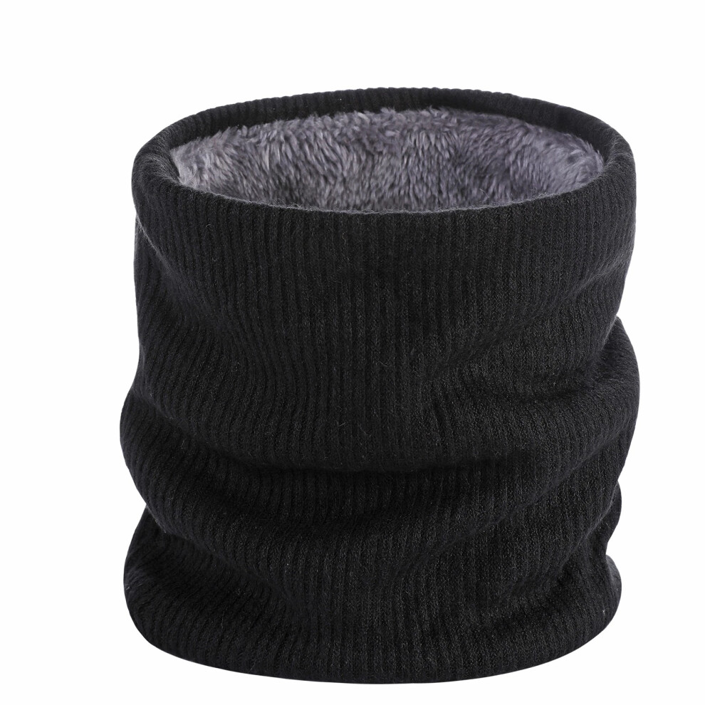 (Black) Fleece Neck Warmer Thermal Snoods Thick Winter Cold Weather Knitted