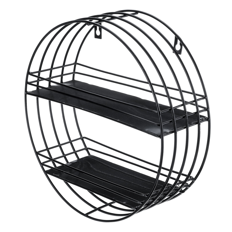 (Black) 2 Tier Wall Shelf Iron Hanging Storage Holder Display Rack Organizer