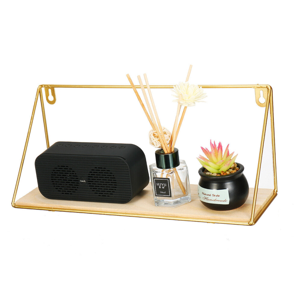 (#4 Golden S) Floating Corner Wall Iron Shelf Wall Mounted Wood Storage Shelf Home Office Decoration Display 8727971759028
