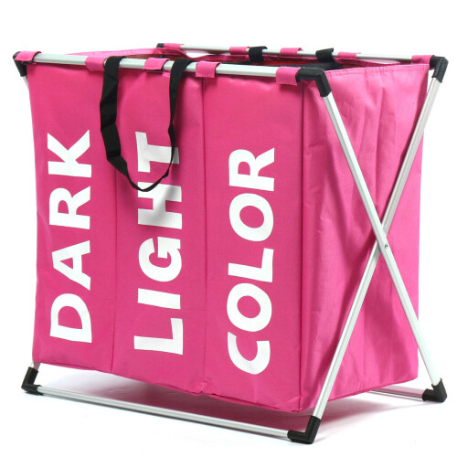 (Pink) Cloth Lattice Laundry Basket Three Dirty Clothes Home Furnishing Lint Dirty Clothes Storage Baskets on OnBuy