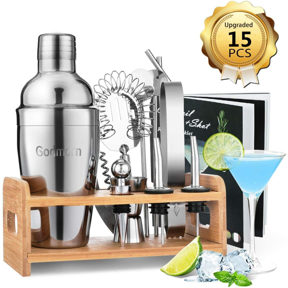 Cocktail Set Stainless Steel Cocktail Shaker Set 14 Piece with Better Bamboo Stand