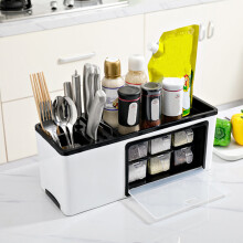 (Table Standing) Wall Mounted / Desktop Tabletop Packaging Rack Cutter Holder Hole-free Hanging Box for Kitchen Storage