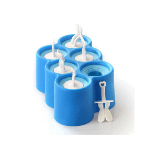 (Dark Blue) DIY Silicone 6 Cavity Fish Shape Ice Cream Mold Ice Pop Stick Maker Kitchen Tools