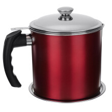 (Red) 1.3L Household Dripping Oil Pot Grease Lid Filter Container Bottle Cooking for Kitchen Filter Tool
