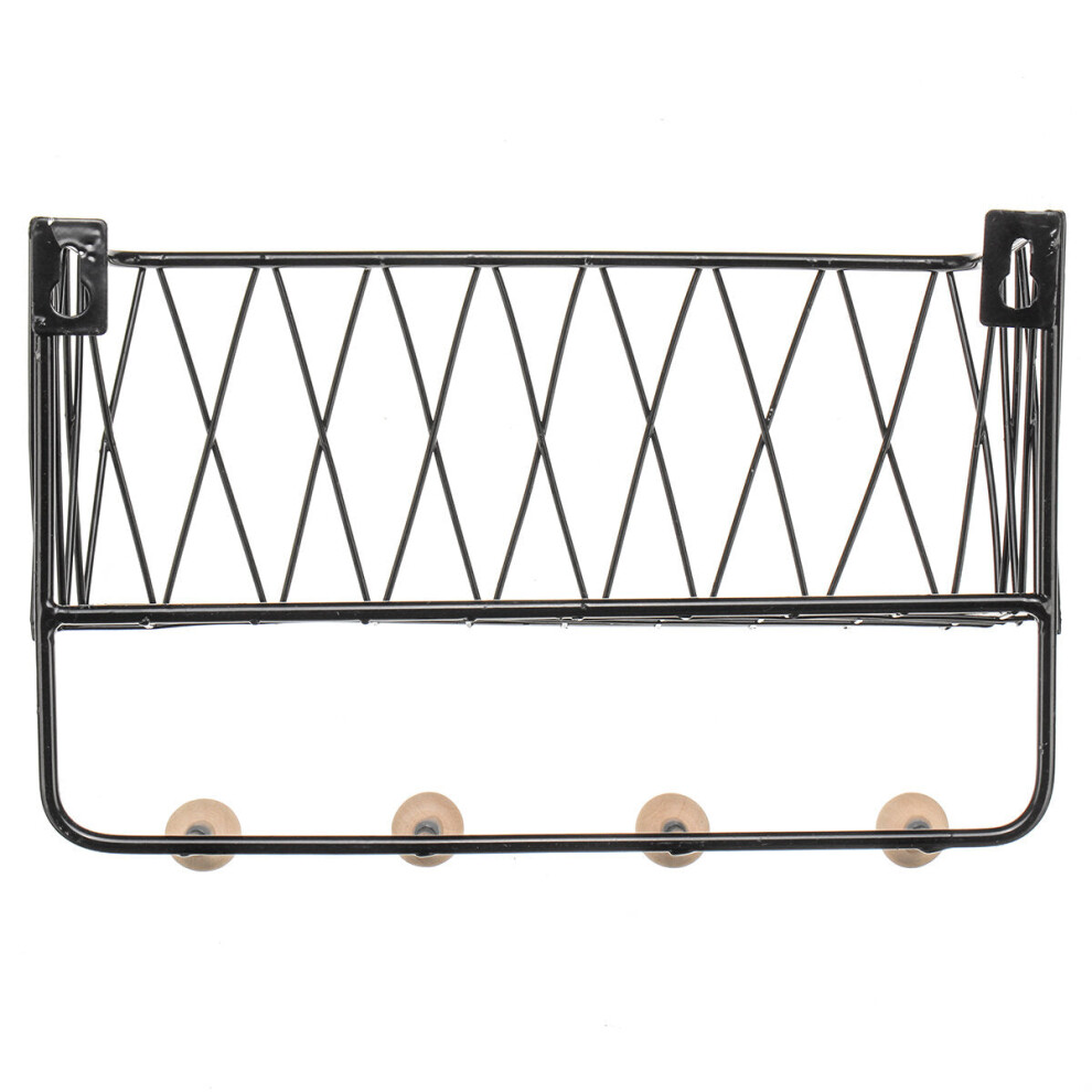 (Black, S) Industrial Metal Wire Wood Wall Shelf Rack Modern Loft Dorm Storage Shelf