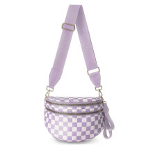 (Light Purple Lattice) Nuvore Crossbody Bag, Checkered Crossbody Comfort Bag, Fanny Packs for Women