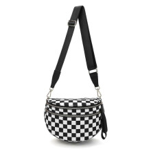(Black White Lattice) Nuvore Crossbody Bag, Checkered Crossbody Comfort Bag, Fanny Packs for Women