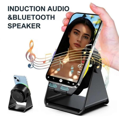 (Black) 4-in-1 360 Rotating Bluetooth Speaker Stand 1