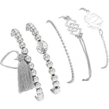Layered Hand Chain Beads Bracelet with Silver Tassels Handmade Heart Bracelets H