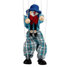 (Blue) Clown Hand Marionette Puppet Toys Children's Wooden Colorful Marionette Puppet Doll Parent-child Interactive Toys