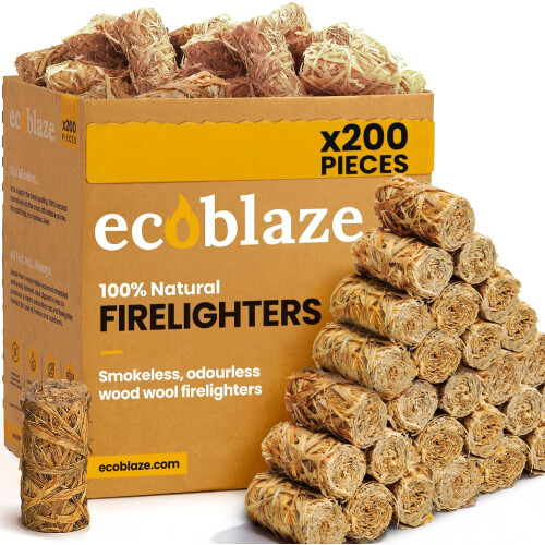 Ecoblaze Natural Firelighters 200 Pack Fast Lighting Odourless