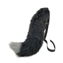 (Black gray wolf tail) Plush Wolf Tail And Headhoop For Cosplay Halloween Party Costume For Women