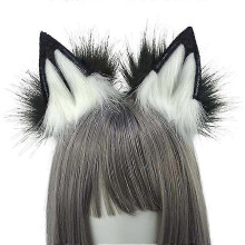 (Black and white wolf) Plush Wolf Tail And Headhoop For Cosplay Halloween Party Costume For Women