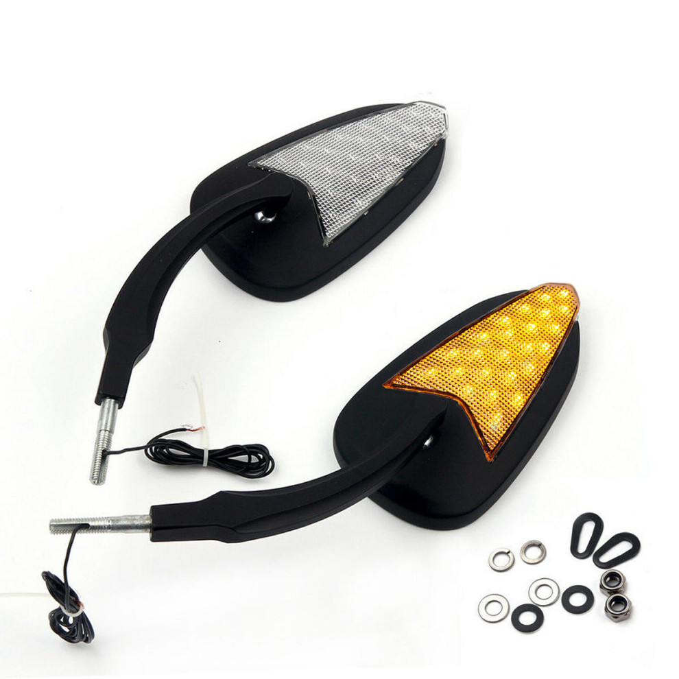 (Black) Motorcycle 24Led Turn Signal Indicator Rear View Mirrors Black 8727971663639