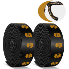 (Gold) 2 Pcs 2150mm Bike Handlebar Tape Bicycle Handlebar Grip Grip Tape Wraps Adhesive Back with Bar Plugs