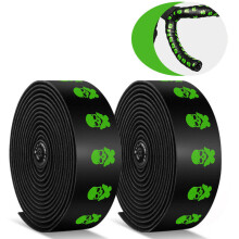 (Green) 2 Pcs 2150mm Bike Handlebar Tape Bicycle Handlebar Grip Grip Tape Wraps Adhesive Back with Bar Plugs