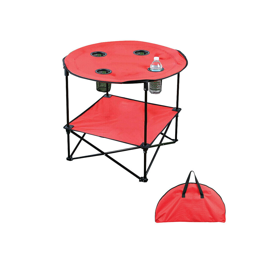 (Red) 600D Canvas Beach Table Folding Lightweight Tabletop 4 Cup Holders Portable Picnic Camping Table with Storage Bag-image-OPC-PJGC52G-NEW
