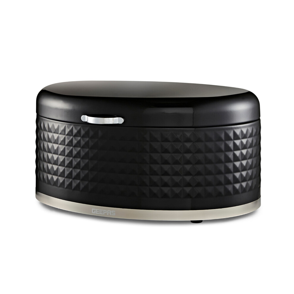 (Black) GEEPAS Bread Bin 9L | Carbon Steel Container with Flip-Open Lid & Easy-to-Lift Lid Handle | Easy Clean Design Preserves Loaves Fresh Longer