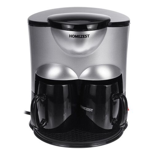 (Black) Mini Coffee Maker Ceramic Double Cup Automatic Home Small American Coffee Machine