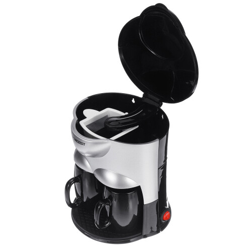 (Black) Mini Coffee Maker Ceramic Double Cup Automatic Home Small American Coffee Machine 2