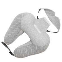 (Light Grey) 2 In 1 U Shape Neck Pillow Cotton Headrest Cushion Eye Mask Airplane Travel Sleep Rest