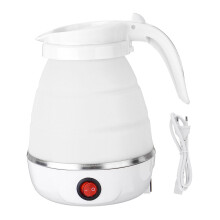 (White) Portable Foldable Electric Silicone Water Kettle Travel Water Pot 600ml