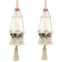 63cm 4 Legs Creamy-white Jute Plant Hanger Flower Pot Holder Flowerbed Hanging Basket