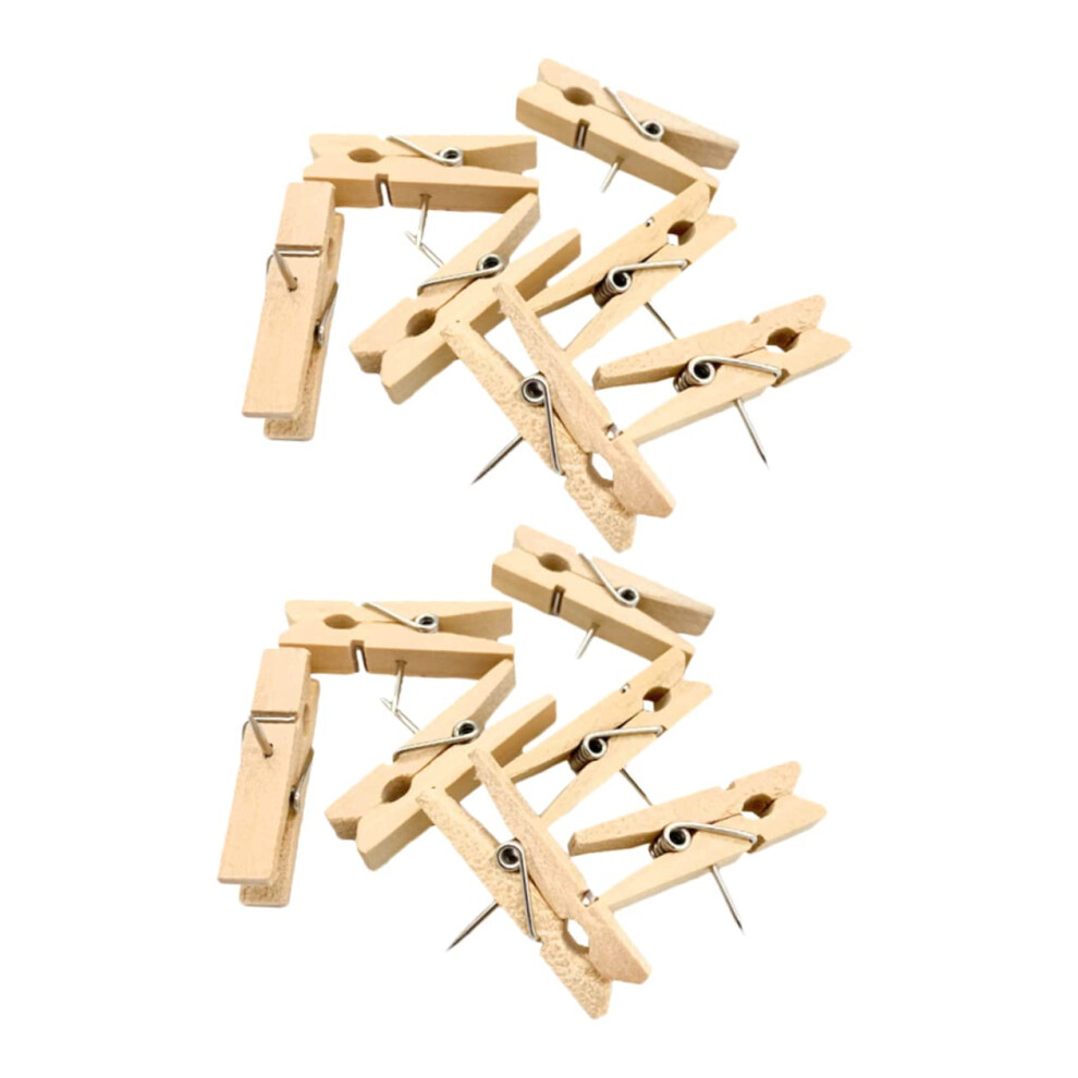 Push Pin Clips Wooden 20 Piece Reusable With Pins For Bulletin Boards Photos Crafts Office Home Natural Finish 6276012290966
