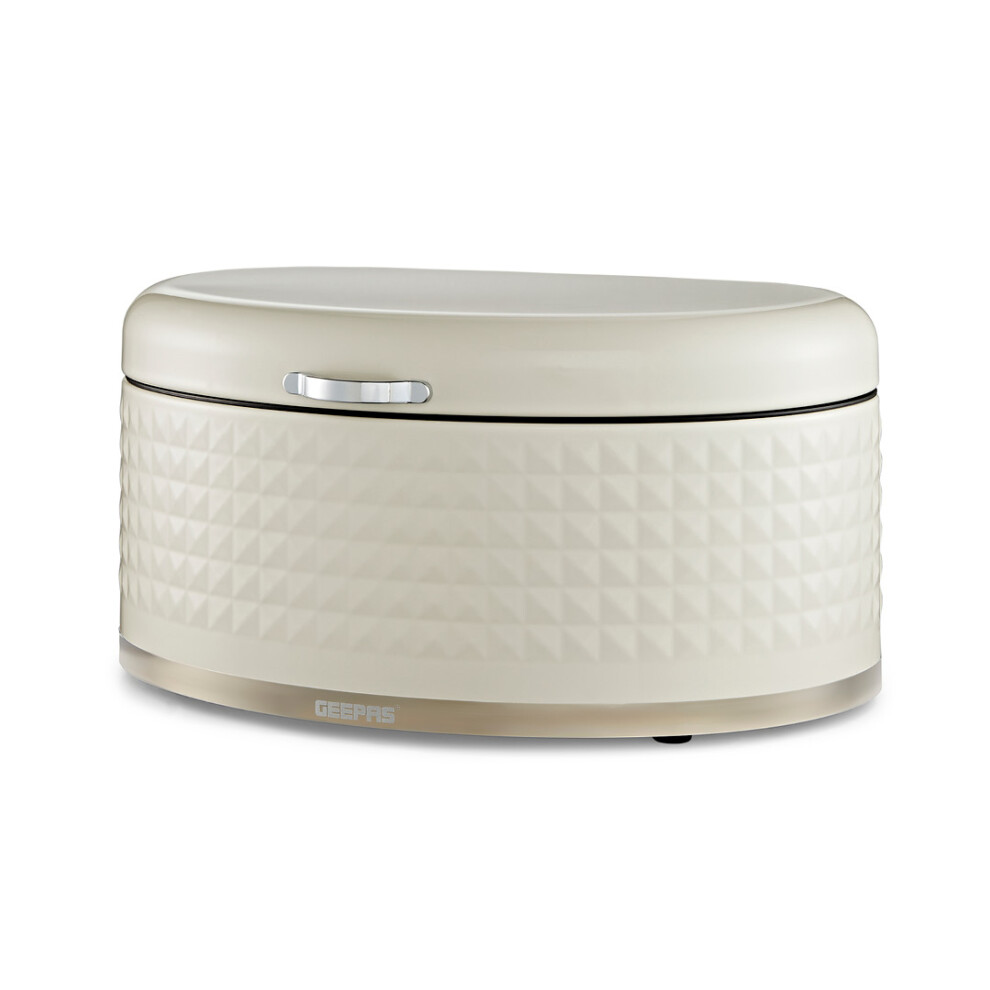 (Cream) GEEPAS Bread Bin 9L | Carbon Steel Container with Flip-Open Lid & Easy-to-Lift Lid Handle | Easy Clean Design Preserves Loaves Fresh Longer