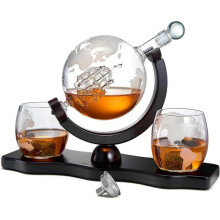 Whisky and Wine Decanter Globe World Set with Globe Wine Glass, Scotch Whisky Bourbon Vodka, Gift for Men, Globe - 850ml